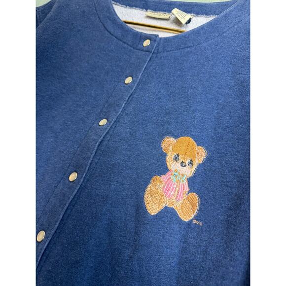 Vintage 90s Teddy Bear Fleece-Lined Cardigan Cozy 90s Snap Button Sweater LG - Picture 4 of 6